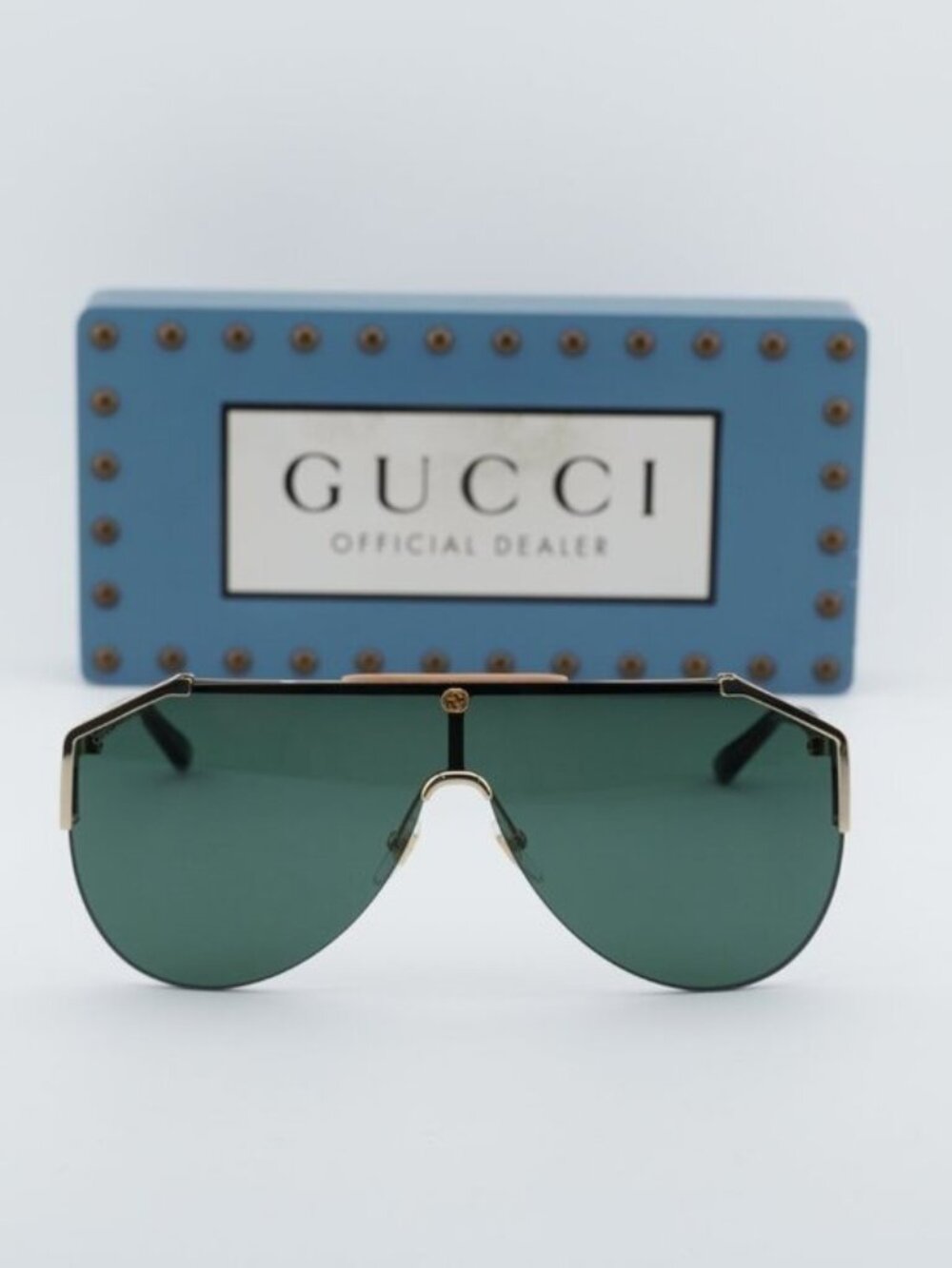 Gucci GG0584S 002 Shield Sunglasses - Gold\Green - Picture 2 of 11